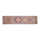 Tapis de couloir vintage turc Oushak fait main en laine et coton violet, années 1970