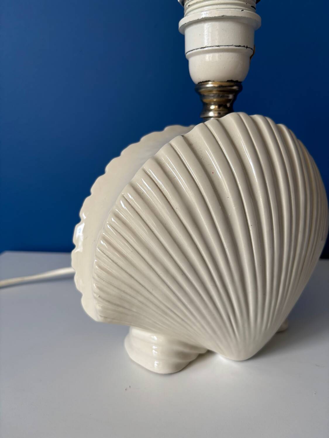 Vintage ceramic shell lamp base - Cream white - Bo style