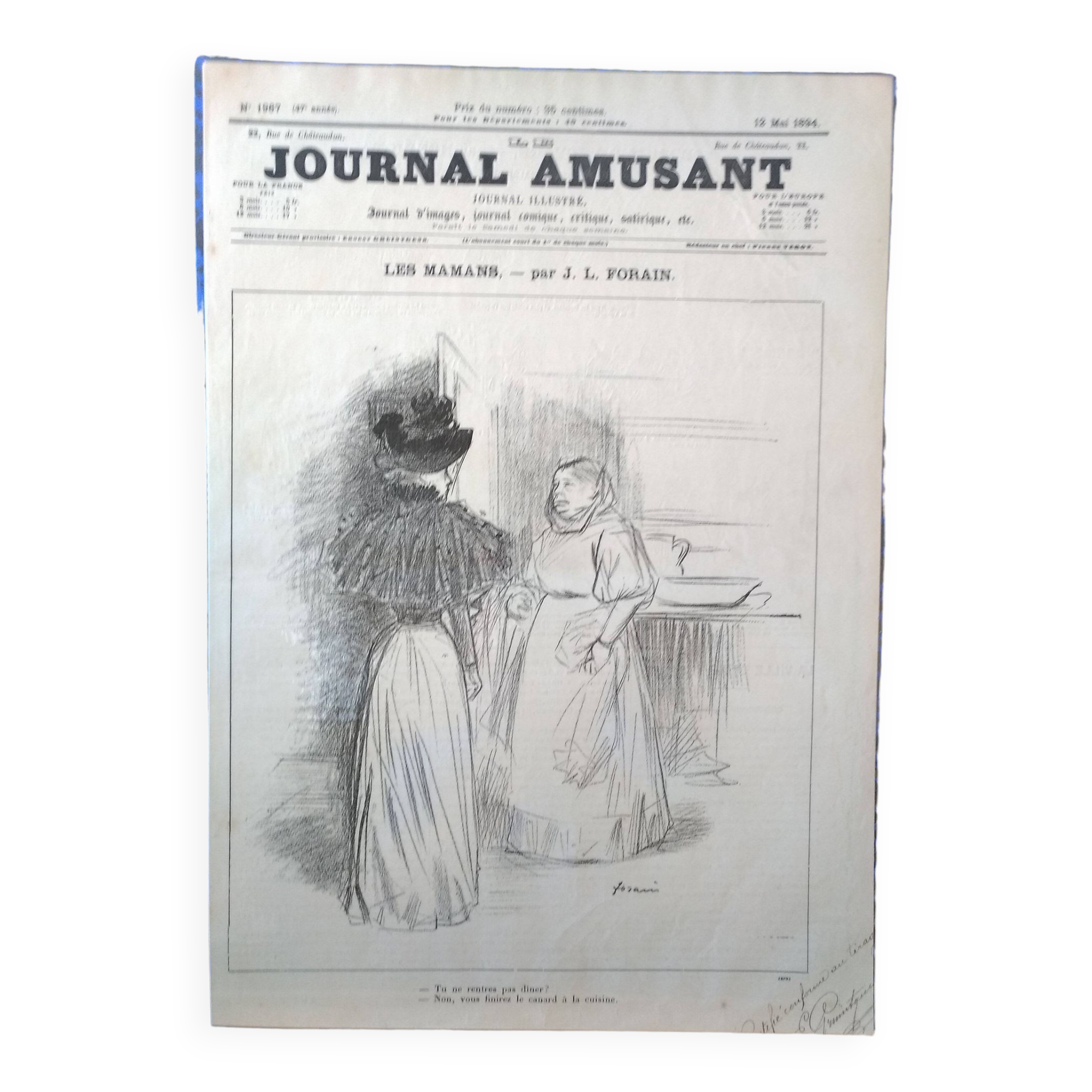 Drawing a sketch illustration jl .forain from period magazine le journal amusant 1894