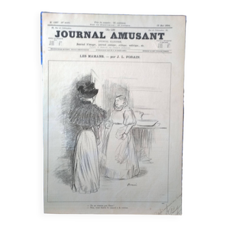 Dessin un croquis illustration j.l .forain  issue revue d'époque le journal amusant 1894