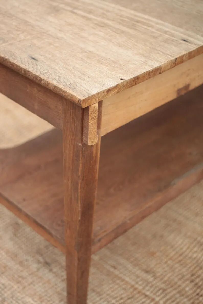 Antique oak kitchen table, office or work table, wooden furniture, decor, 19th century.