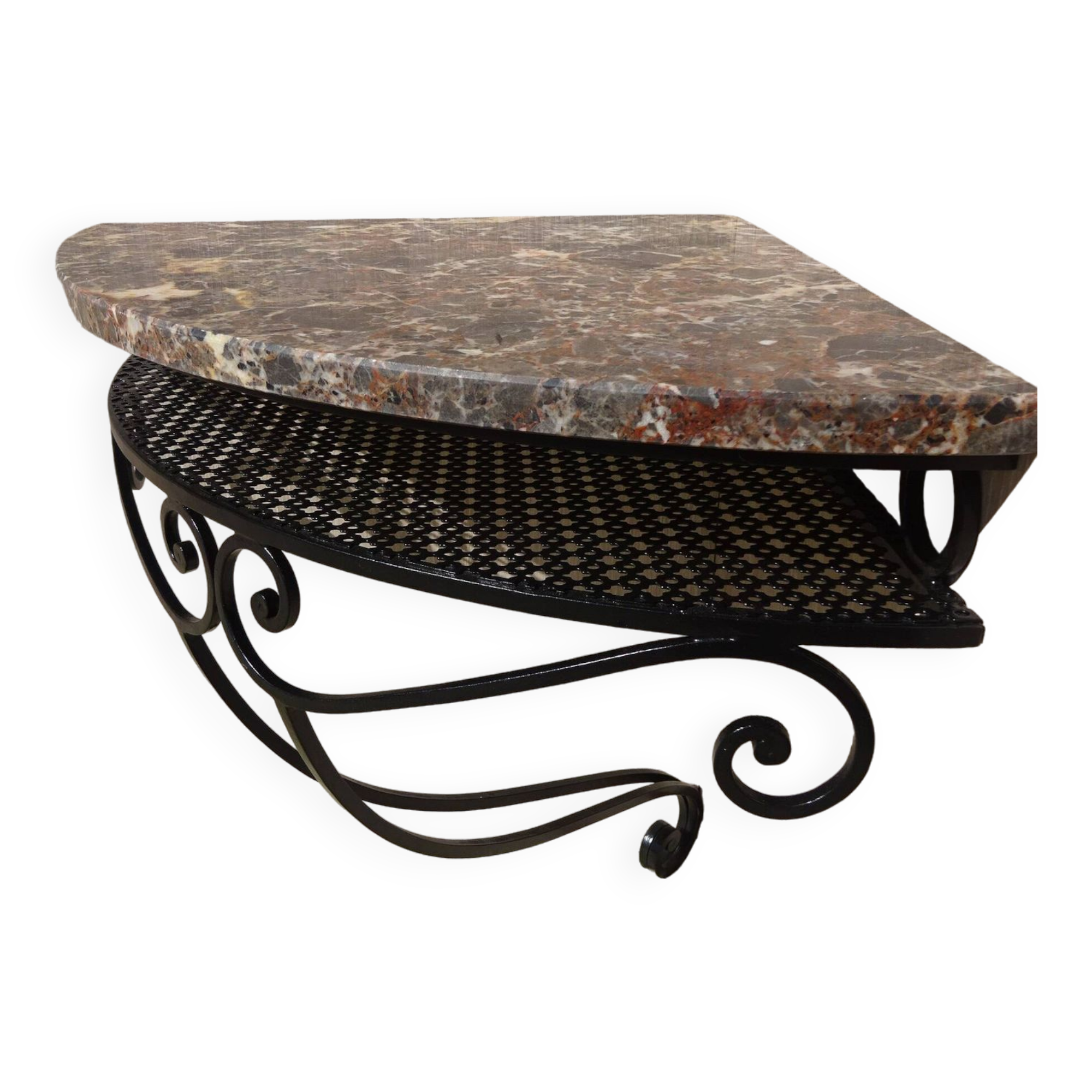 Wrought iron and marble corner shelf