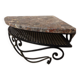 Wrought iron and marble corner shelf