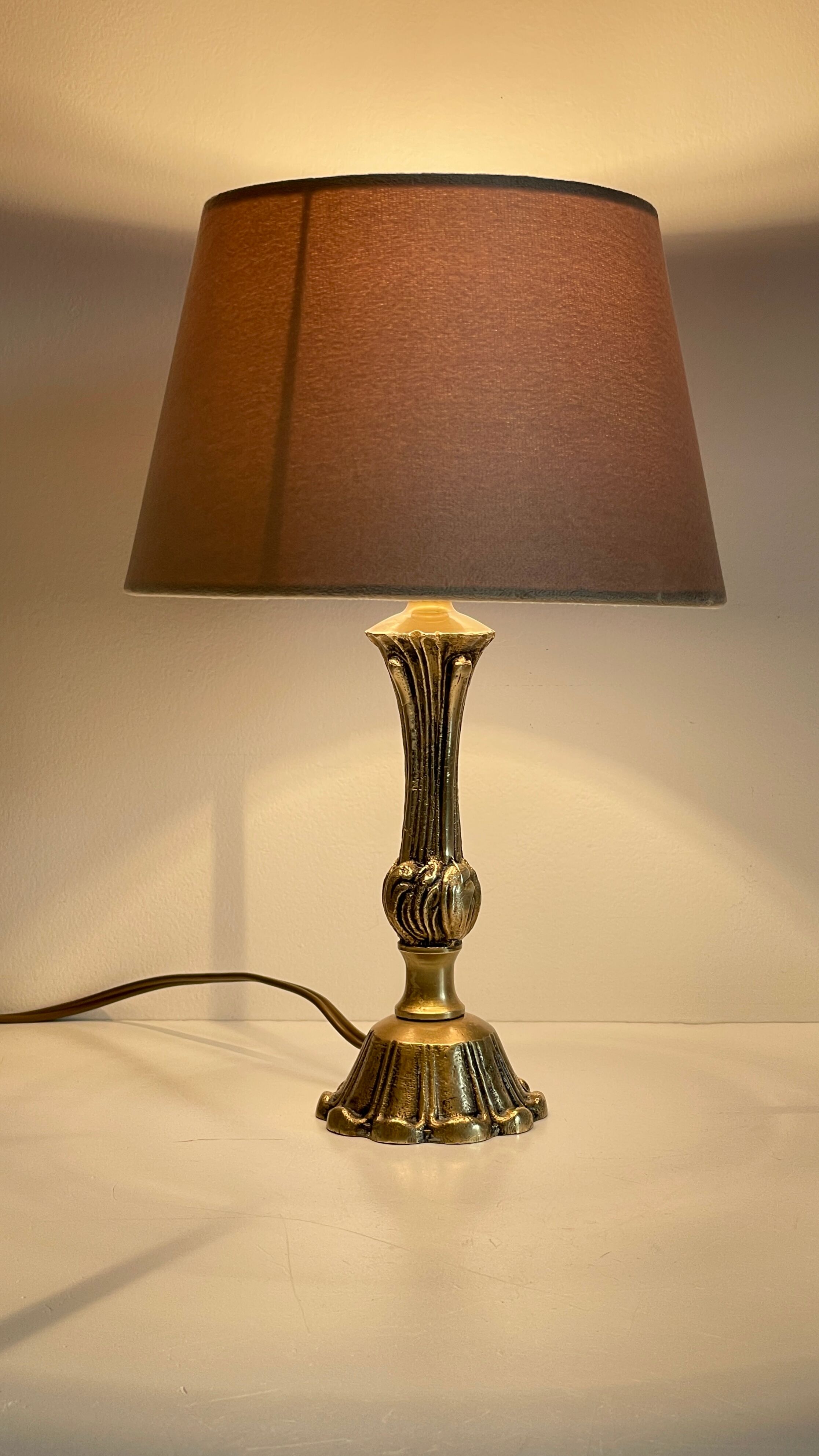 Solid brass lamp and vintage fabric