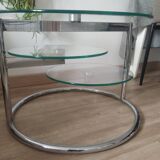 Table Basse en Verre et Métal Chromé