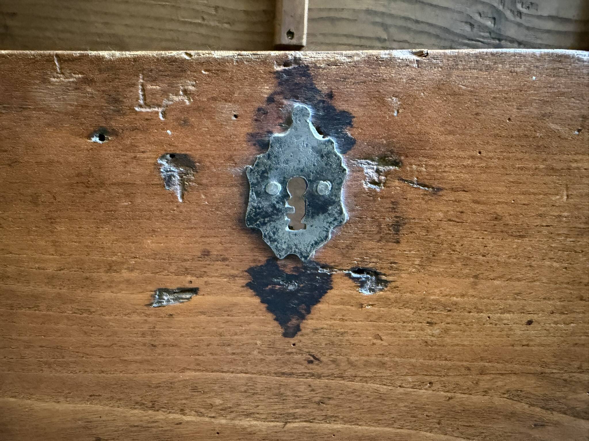 Rustic carved wooden chest trunk