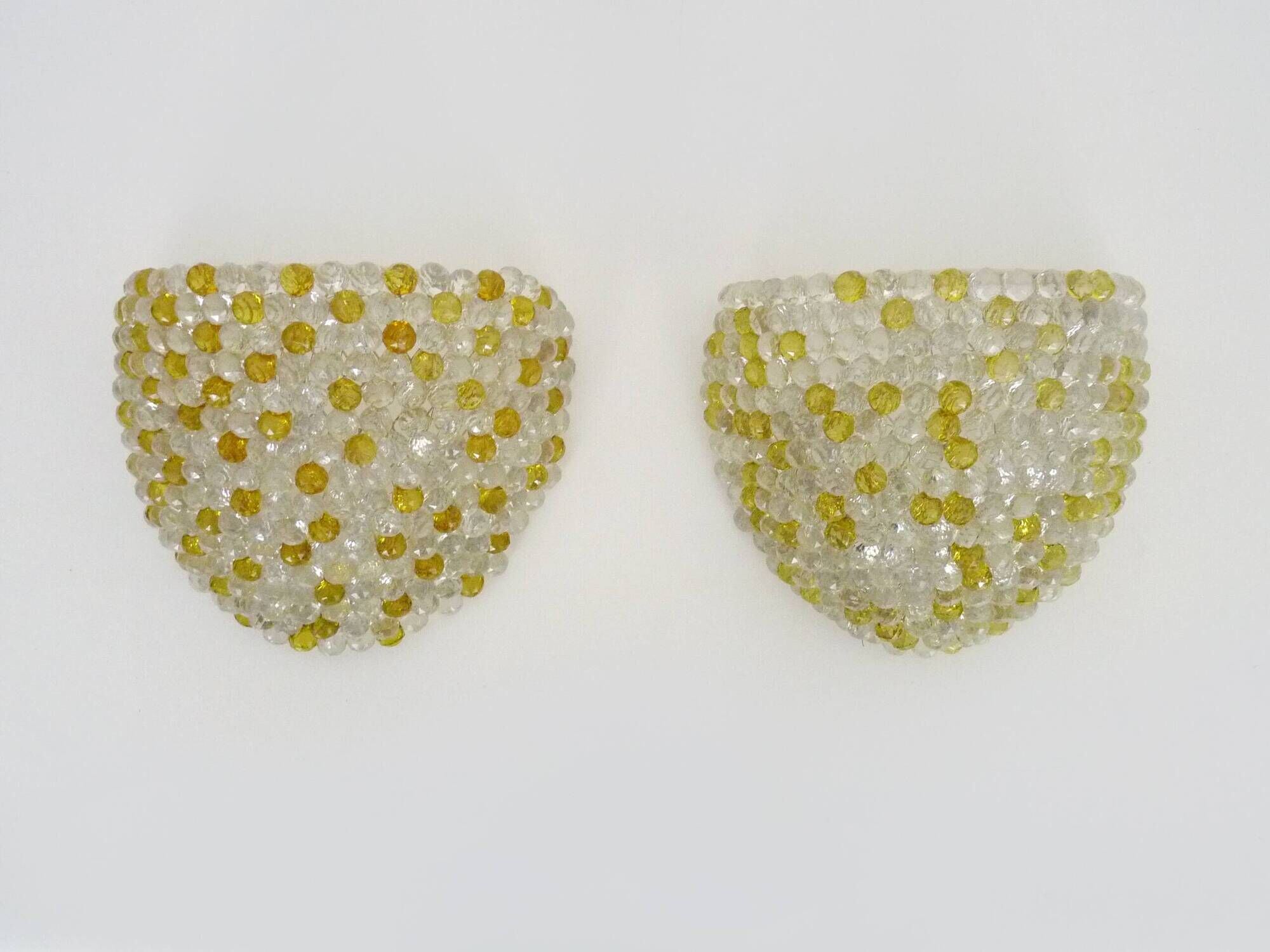 Pair of vintage wall lights with yellow and transparent beads. 70s