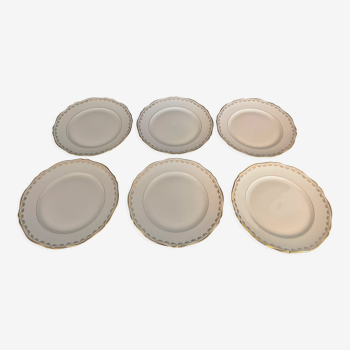 6 assiettes plates en porcelaine de Sologne dorée Lamotte