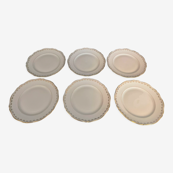 6 flat plates in Sologne porcelain dorée Lamotte