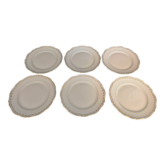 6 assiettes plates en porcelaine de Sologne dorée Lamotte