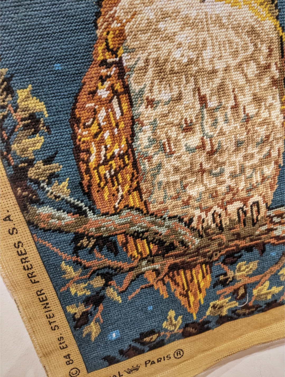 Vintage tapestry "The watchman" with cross stitch. In perfect condition.