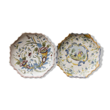 Pair of octagonal Rouen plates, signed AP