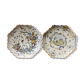 Pair of octagonal Rouen plates, signed AP