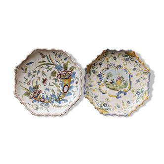 Pair of octagonal Rouen plates, signed AP