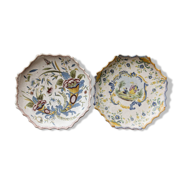 Pair of octagonal Rouen plates, signed AP