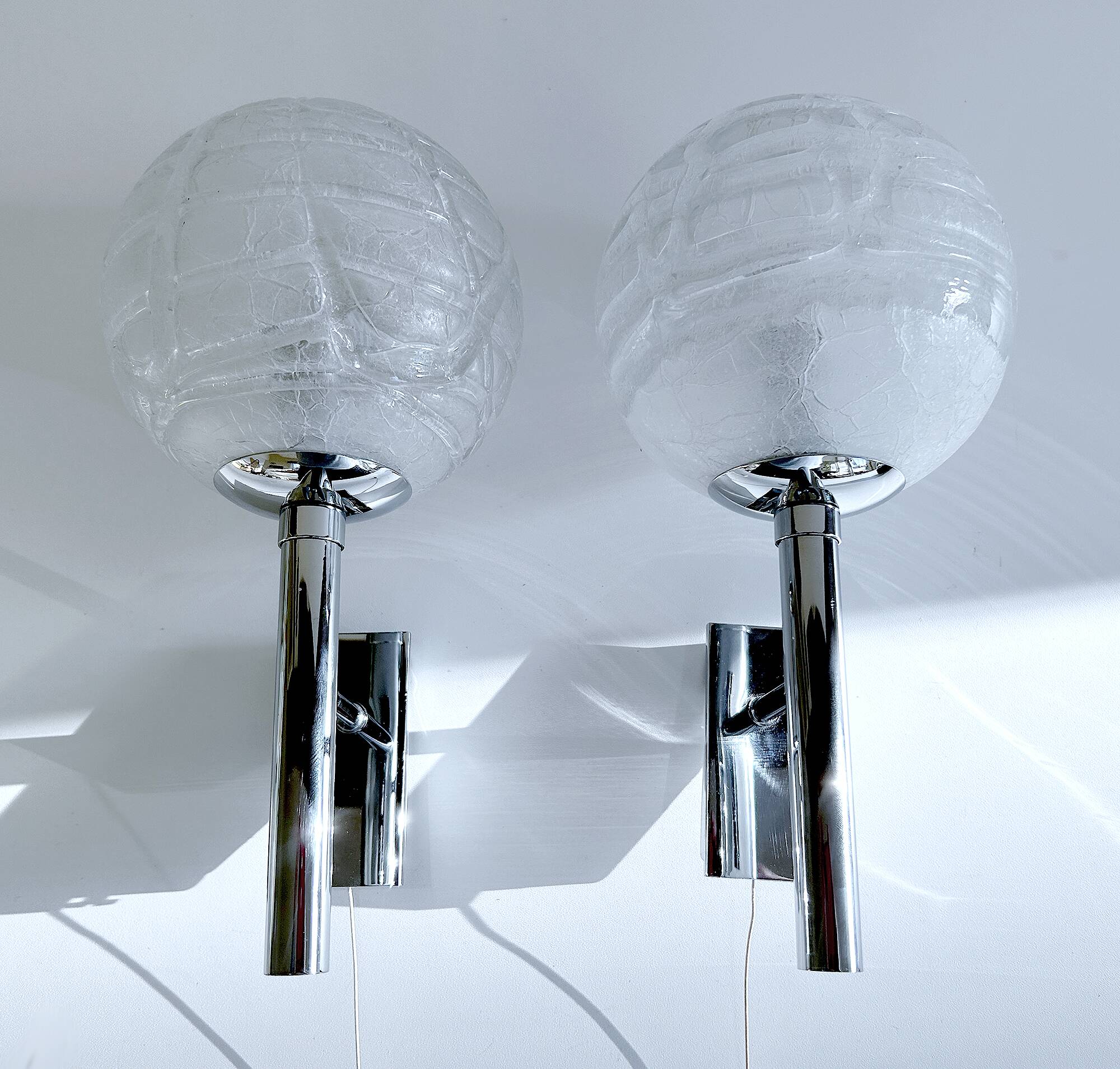 Pair Vintage Brutalist Bubble Glass Sconces