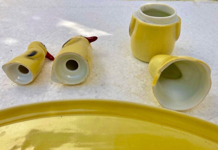 Salière poivrier moutardier Set service à condiments ,porcelaine Pfeffer Gotha - pingouins