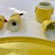 salt shaker, pepper shaker, mustard Set condiment service, porcelain Pfeffer Gotha - penguins