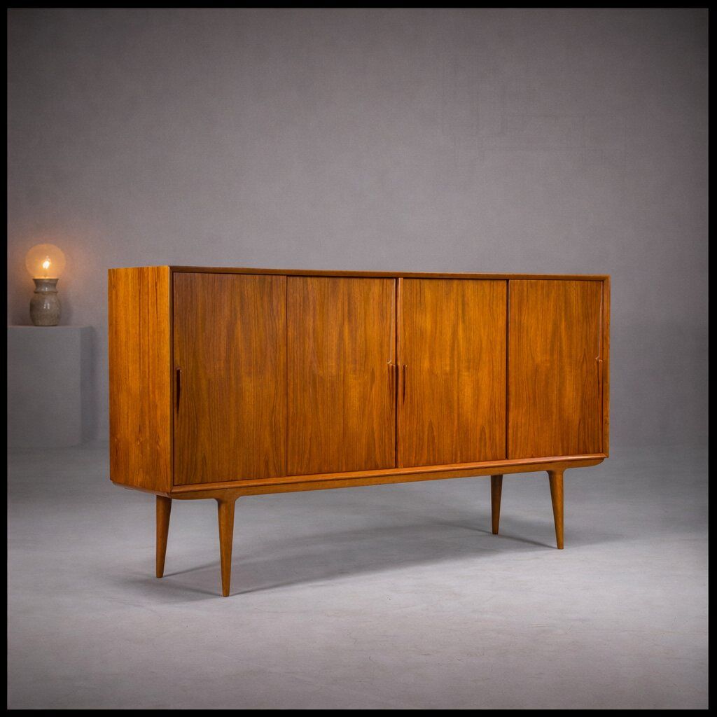 Model 19 teak highboard by Gunni Omann for Omann Jun, Denmark, 1960s