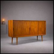 Model 19 teak highboard by Gunni Omann for Omann Jun, Denmark, 1960s