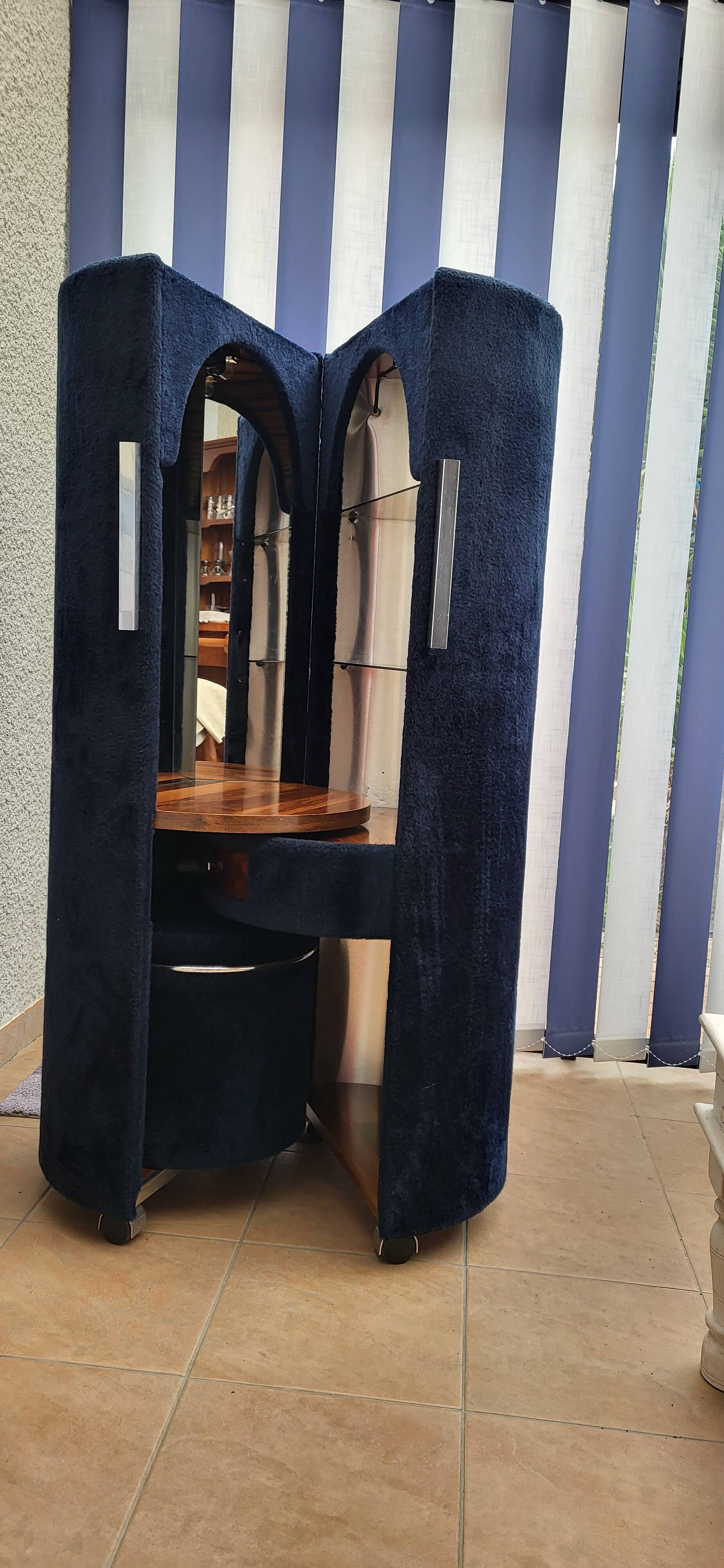 Coiffeuse vintage cylindrique bleue nuit année 70