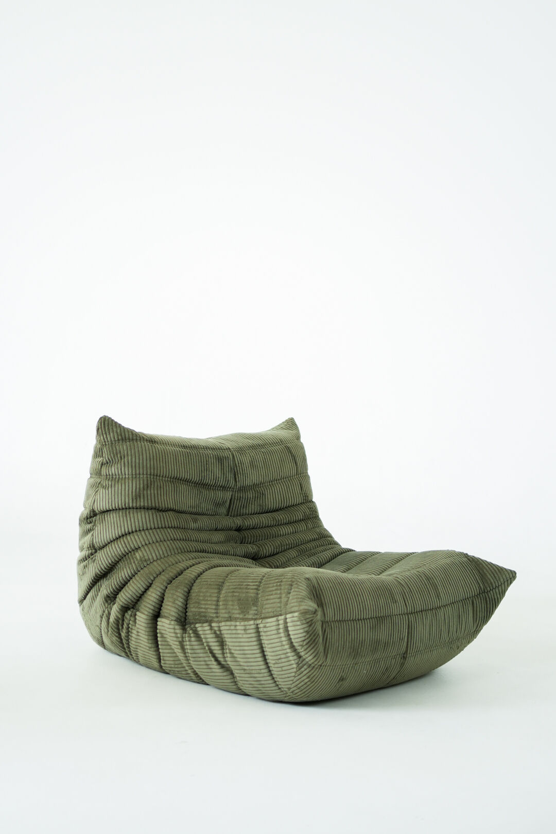 Togo Armchair and Pouf in Khaki wide Corduroy
