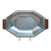Vintage hammered aluminium tray with wooden handles – Art Deco / modernist style