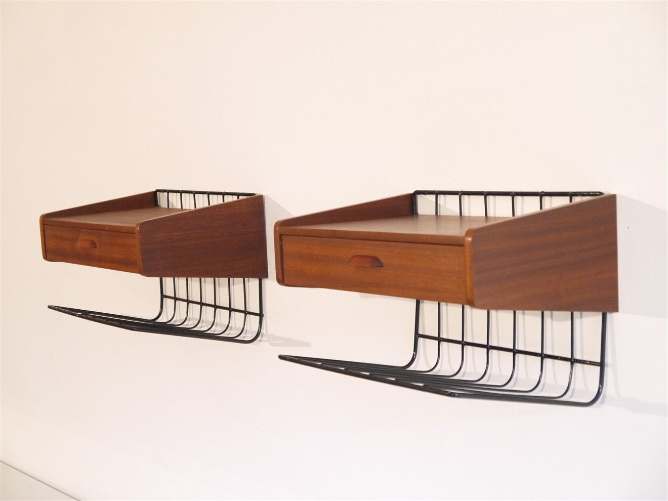 Pair of Scandinavian hanging bedside tables 1960