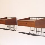 Pair of Scandinavian hanging bedside tables 1960