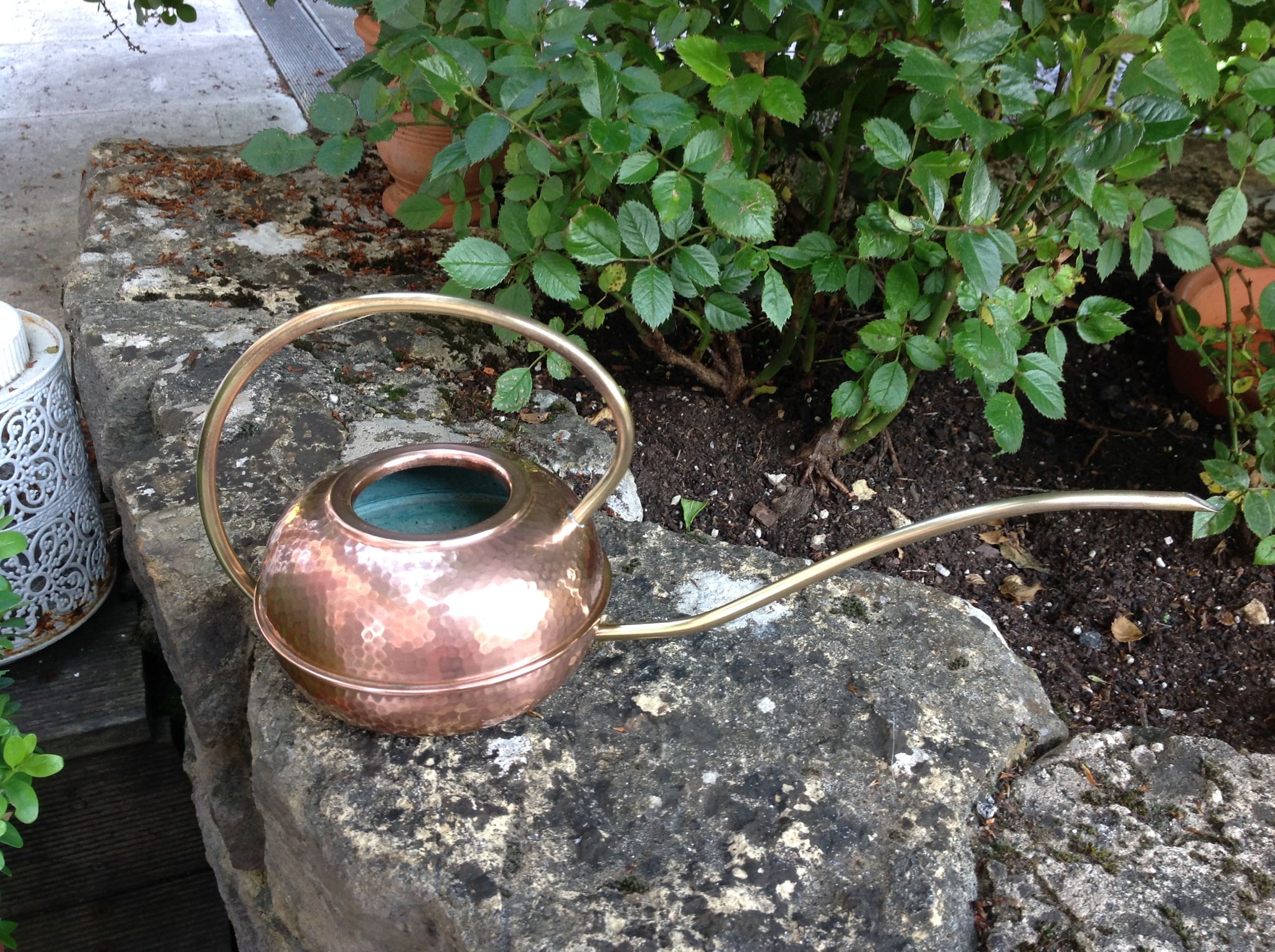 Red copper watering can in Scandinavian style 60s-70s