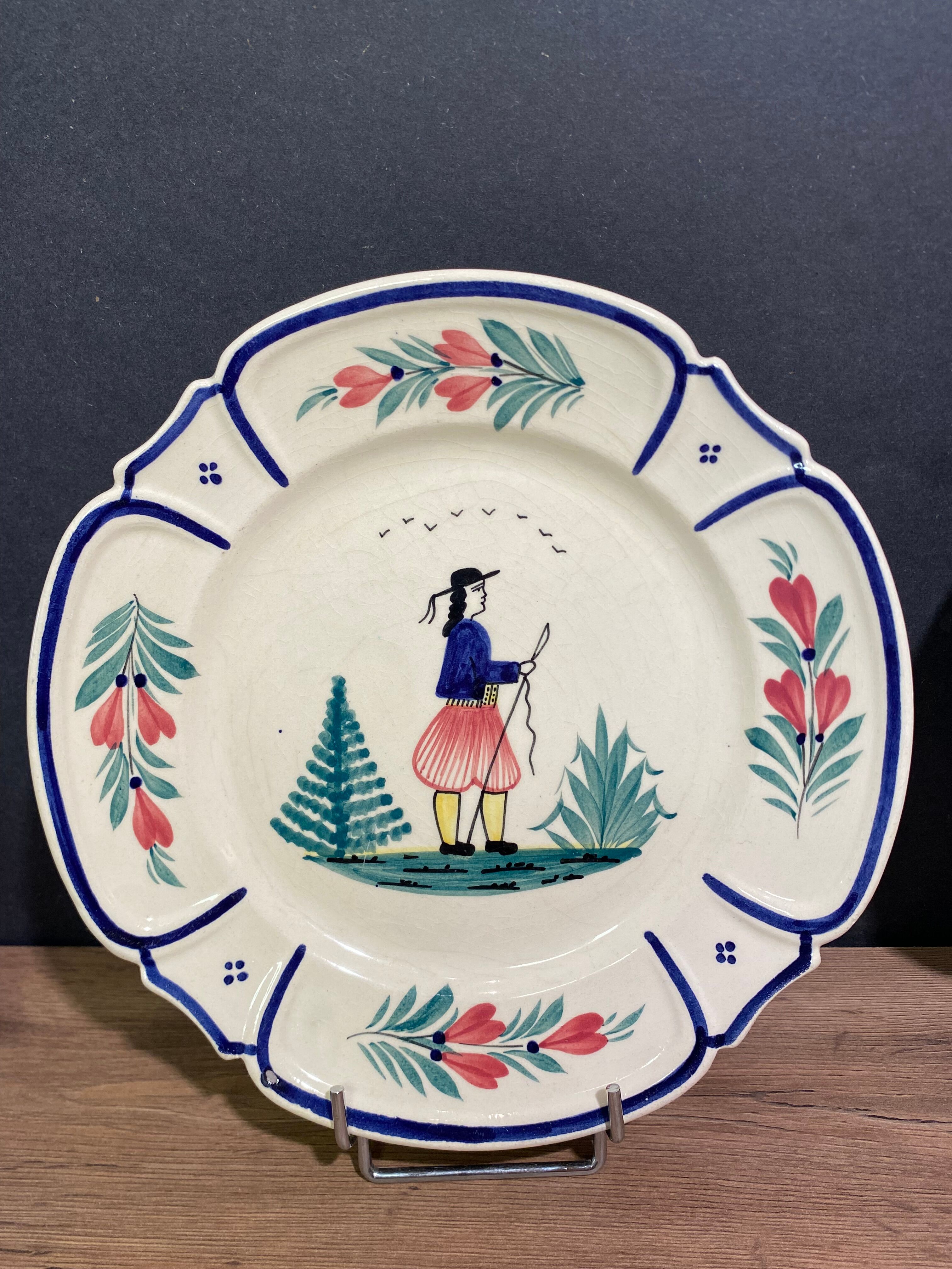 Six earthenware plates signed HB Quimper