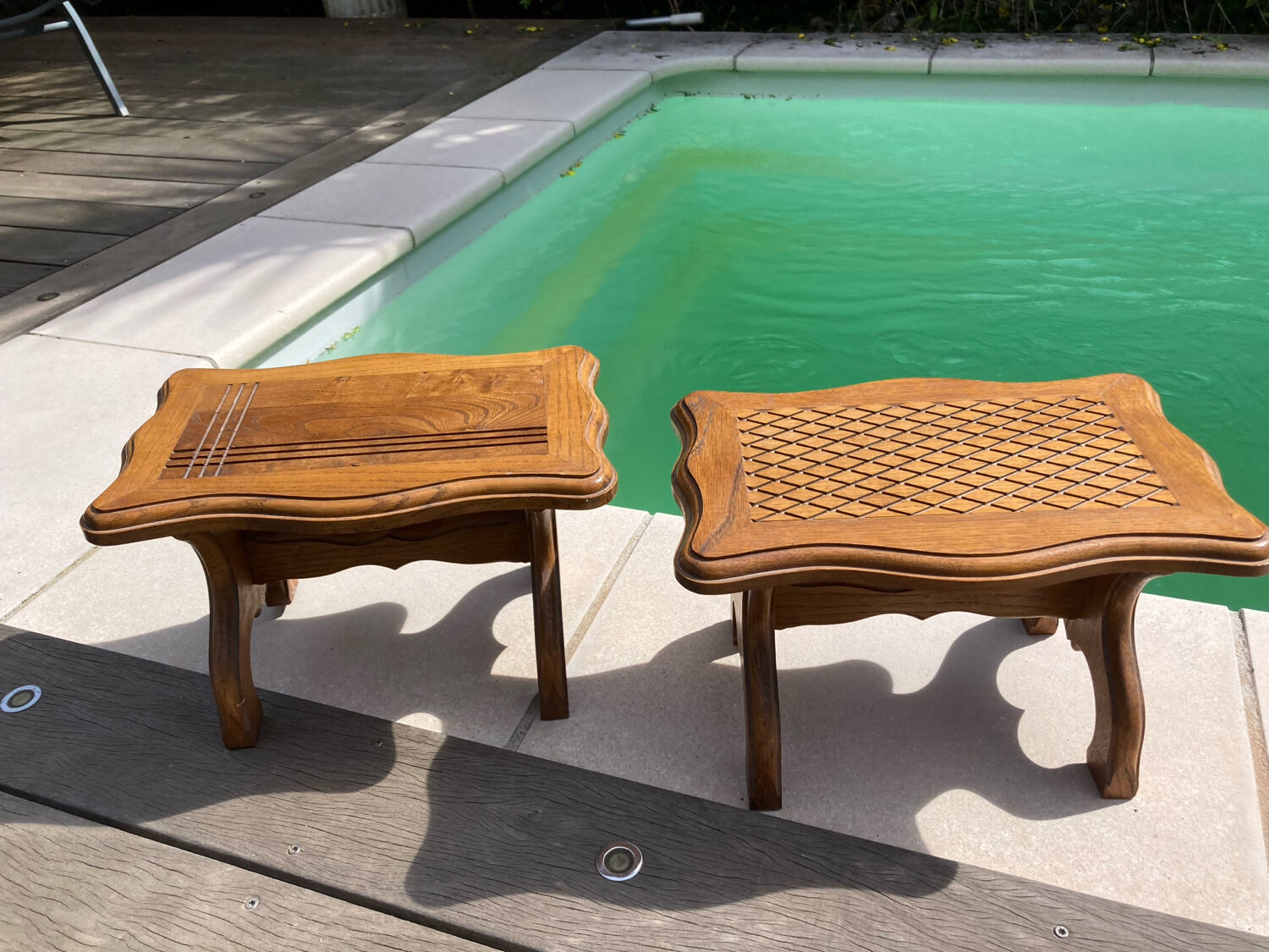 Set of 2 stools carved oak very sturdy top quality