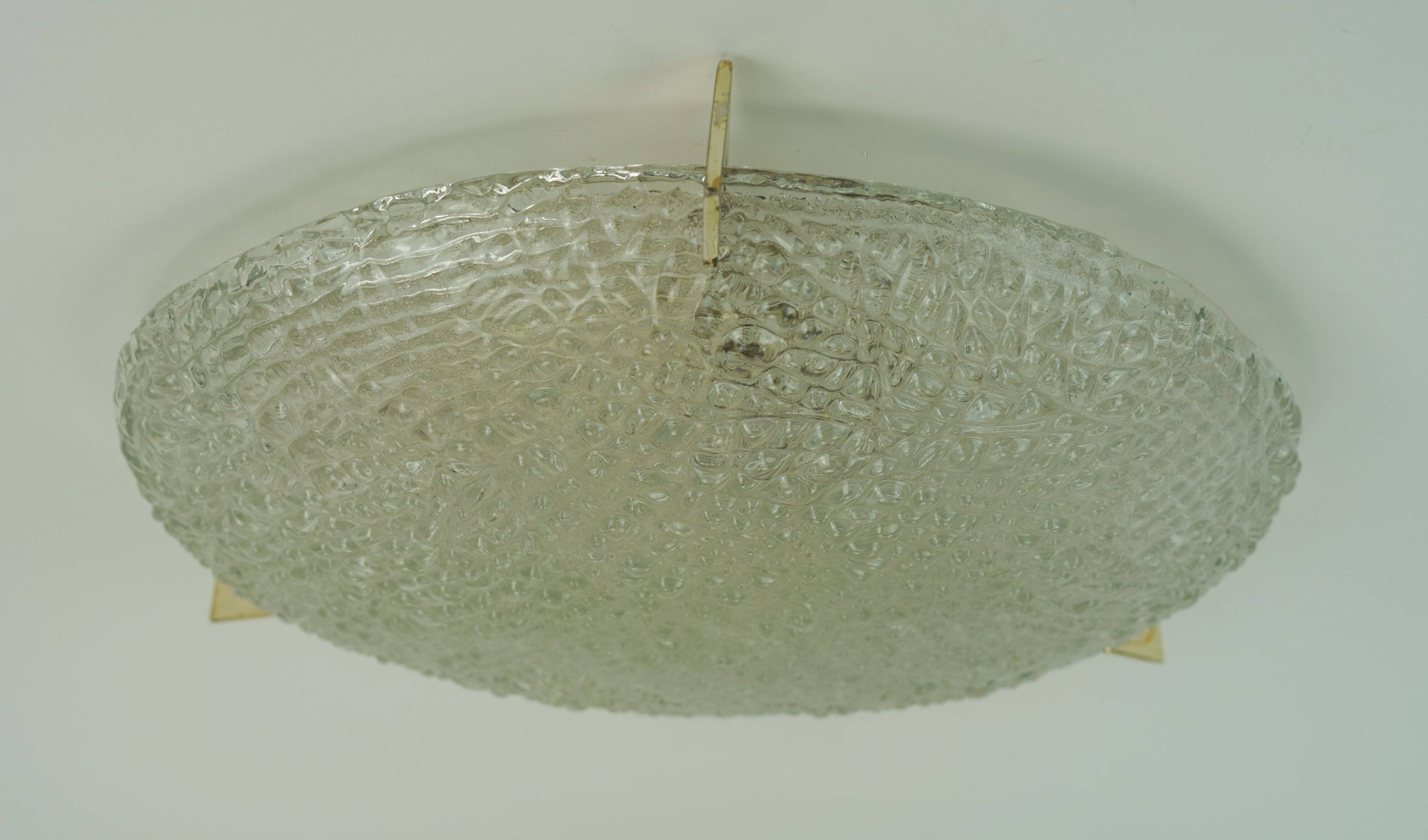 vintage kaiser ice glass ceiling LAMP flush mount 60/70's relief surface