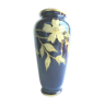 Porcelain vase of Limoges, gold enamelled oven blue, Eglantines, signed Boisnard