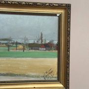 Original Swedish Oil on Panel – “Red Cottages” by Unknown Artist– Signed – Vintage & Framed – 48 × 40 cm (18.8" × 15.7")
