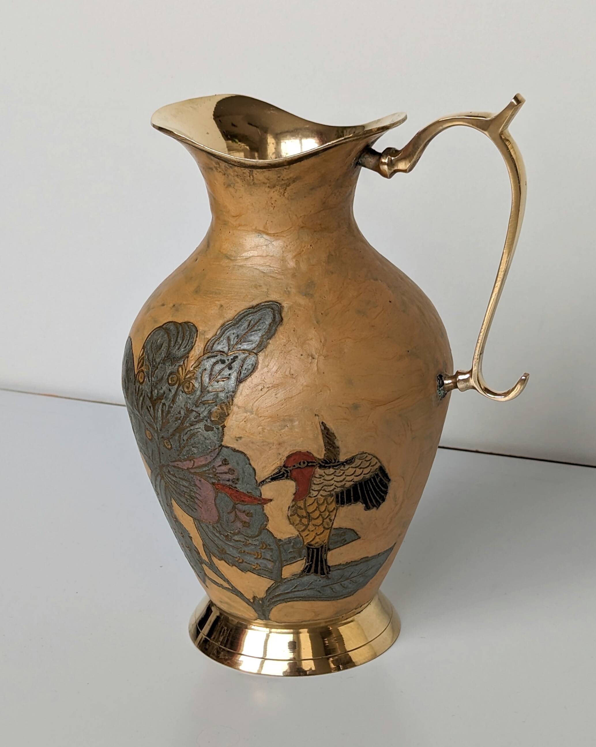 Pitcher, Hand painted brass jug