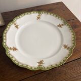 Vintage round green Limoges porcelain serving platter with gold trim