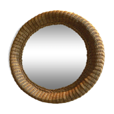 Round rattan mirror