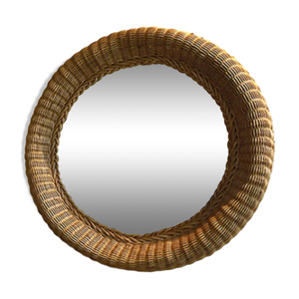 Round rattan mirror