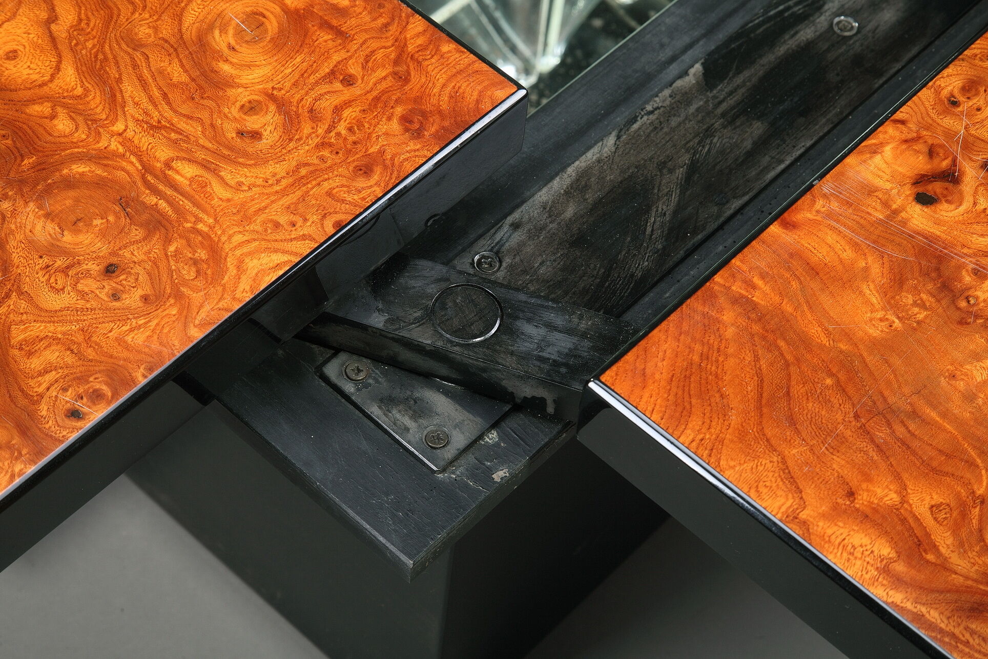 Coffee table in magnifying glass of elm by Paul Michel