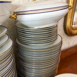 table service art deco limoges porcelain white border blue and gold 61 pieces signed