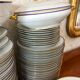table service art deco limoges porcelain white border blue and gold 61 pieces signed