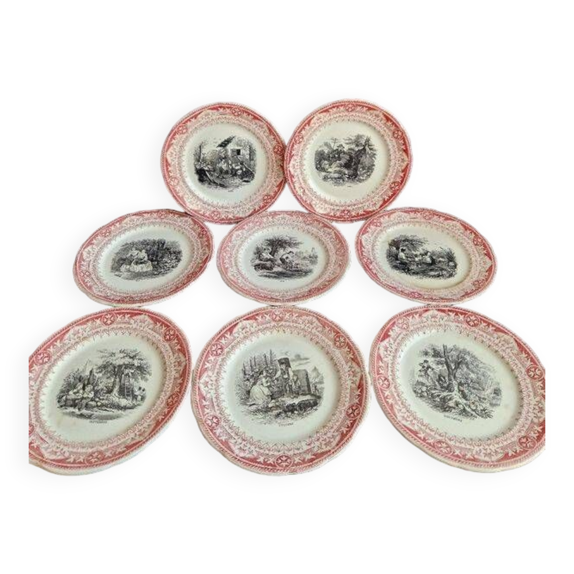 Set of 8 "Month" ceramic talking plates Digoin Sarreguemines