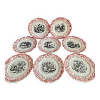 Set of 8 "Month" ceramic talking plates Digoin Sarreguemines