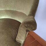 Fauteuil crapaud en velours vert art déco