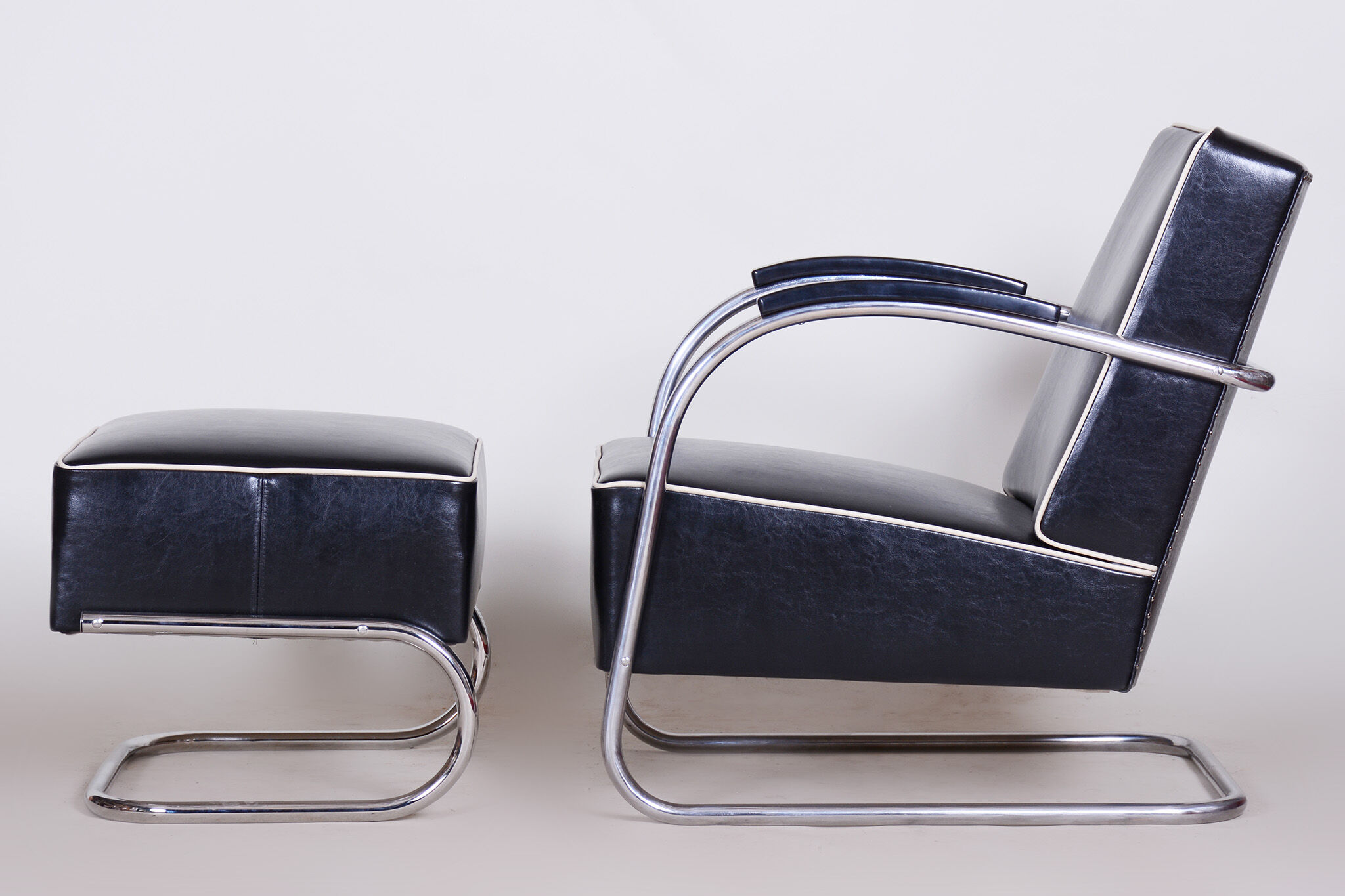 Black mucke melder armchair and ottoman 1930s czechia