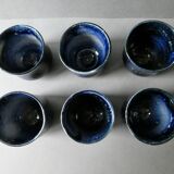 Set of 6 cups in blue enamelled stoneware