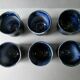 Set of 6 cups in blue enamelled stoneware