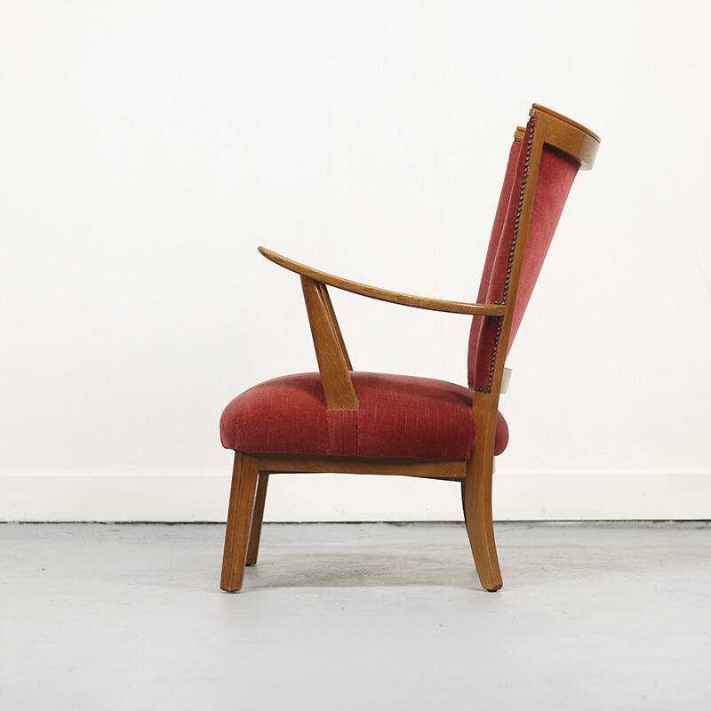 Set of Two Vintage Armchairs with Oak Frames