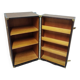 Wardrobe trunk on casters in mahogany and woven rattan.